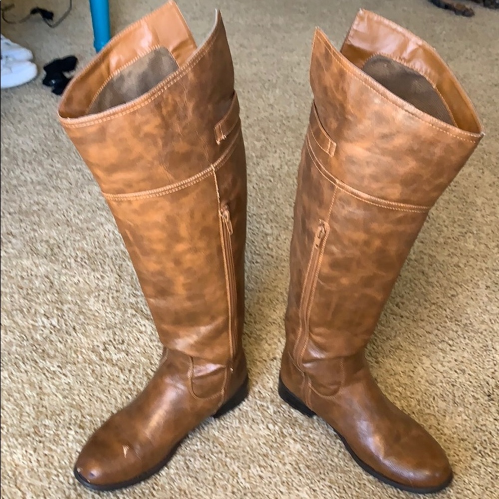 Brown Stacked Heel Knee High Boots